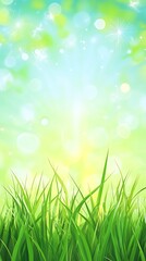 Fototapeta premium Tall green grass reaches towards a shimmering and sparkling light filled turquoise sky