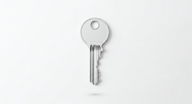 Silver house key mockup isolated on white.