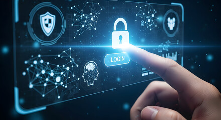 Digital Security and Cyber Protection Concept with Fingerprint Login.