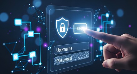 Digital Security Login Screen with Fingerprint Authentication and Network Connections.