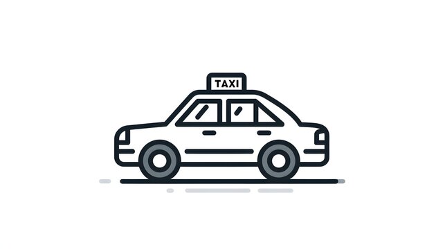 Minimalist outline icon depicting a passenger car designated for hire moves along a flat surface