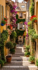 Charming Alleyway in France - A Floral Paradise.