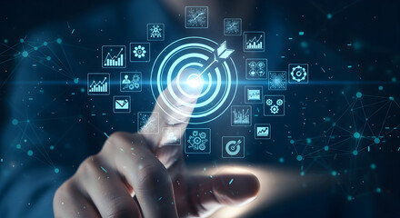 Digital Target with Business Icons and Finger Touch.