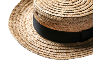 Stylish Straw Summer Hat with Elegant Black Ribbon, Isolated