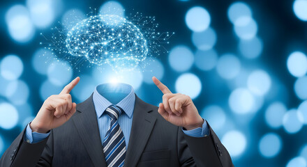 Businessman with digital brain concept showcasing artificial intelligence and innovative technology solutions for business growth and strategic decisionmaking in the modern era of ai integration