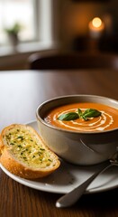 Tomato Soup and Garlic Bread - A Cozy Comfort Meal.