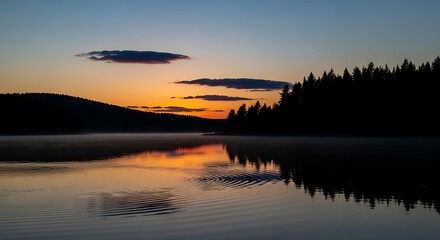 Serene Lake Reflection at Sunset - A Tranquil Landscape.