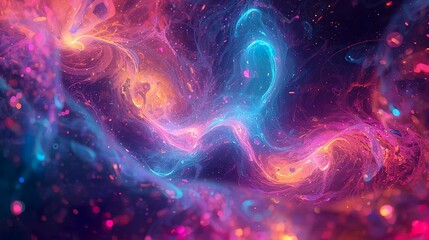 Abstract futuristic digital painting with swirling neon shapes