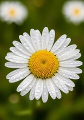 Close-up of a Daisy with Water Droplets on Petals.