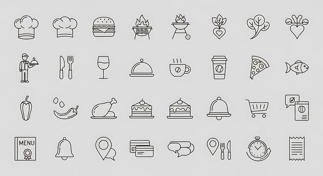 Restaurant Icons - A Comprehensive Set for Food and Service Industries.