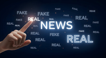 Hand points to real news amid fake news highlighting the importance of truth and accuracy in media combating misinformation and promoting reliable information sources online today