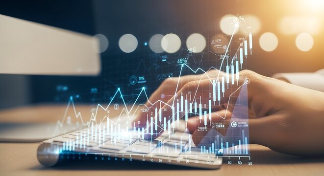 Financial Growth and Investment Analysis on a Computer Keyboard.
