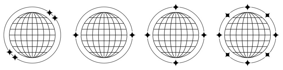 Y2K Wire Ball Planet with Star Orbit Vector Ideal for technology, futuristic, cosmic, retro-futuristic, and digital design projects with a late 90s/early 2000s aesthetic.