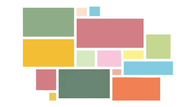 Abstract geometric collage of colorful rectangles on white background design element