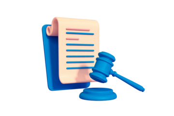 blue legal document clipboard with judge gavel symbolizing law justice decision and official ruling