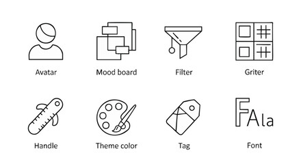 Creative design process icons collection outline style for graphic design projects