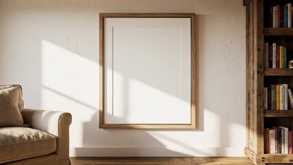 Cozy living room scene features a chair placed comfortably in front of a bookshelf filled with volumes that invite exploration, conceptually representing relaxation and leisure where one can.