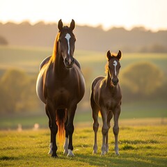 Mare and Foal - A Bond of Love in the Golden Light.
