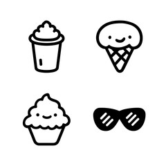 cute dessert and summer outline doodle pack