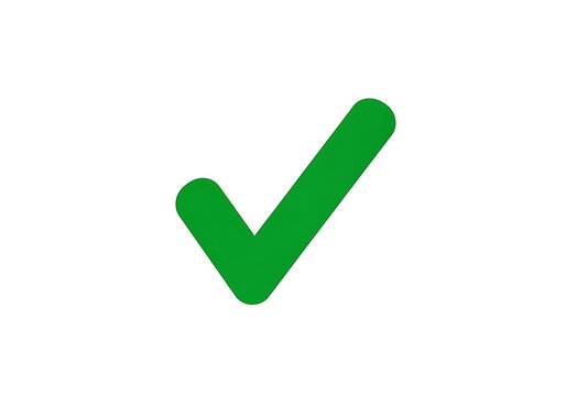 Green Check Mark Symbol on White Background for Approval and Validation.