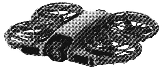Drone FPV Halftone RAW - A flying drone isolated on transparency background - R105