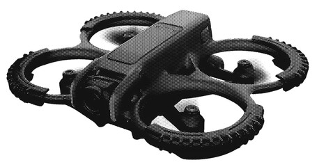 Drone FPV Halftone RAW - A flying drone isolated on transparency background - R102