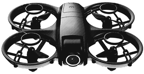 Drone FPV Halftone RAW - A flying drone isolated on transparency background - R101