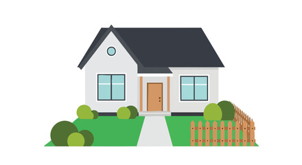 Vector illustration showcasing a quaint single-family home with a well-manicured lawn and inviting facade  representing suburban charm and the