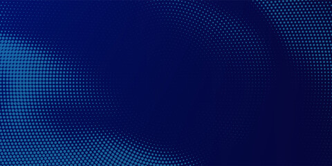 Dark blue halftone dotted abstract background, big data pattern, technology or futuristic visualization, waveform dot texture, music backdrop. © ach