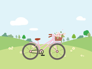 Charming Pink Bicycle in a Sunny Spring Landscape
