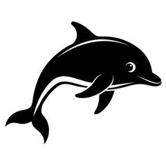 Fototapeta premium Stylized black silhouette of a dolphin with a curved body, isolated on a, representing marine life