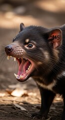 Tasmanian Devils Ferocious Snarl - A Close-Up of Aggression.