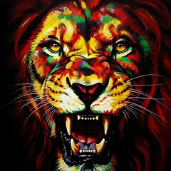 Vibrant Lion Portrait - A Colorful Display of Wildlife Art.