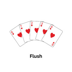 Obraz premium Flush Hand of Hearts Playing Cards Poker Hand Card Game.