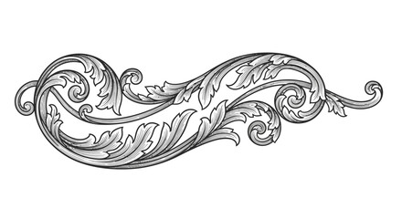 Elegant Baroque Scrollwork Ornament Vector.