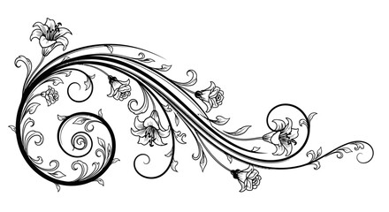 Elegant Floral Swirl Ornament Black and White.