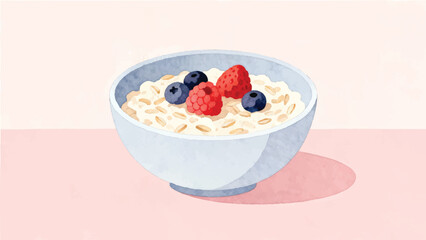 Watercolor Oatmeal with Berries Illustration