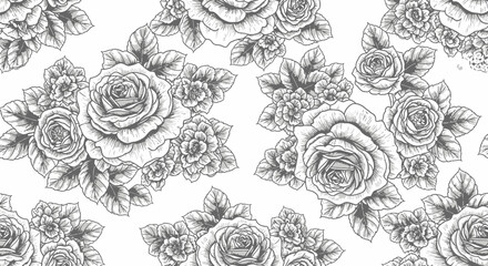 Vintage Rose Floral Pattern Black and White.