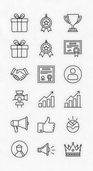 Business Success and Achievement Icons - A Collection of Line Art Symbols.