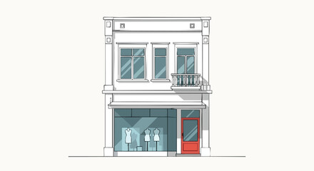 Stylized storefront rendering showcases the clean lines and modern design aesthetic of a boutique architecture