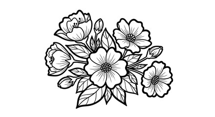 Hand Drawn Floral Arrangement Black and White.