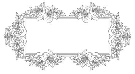 Elegant Floral Border Frame with Roses and Lilies.
