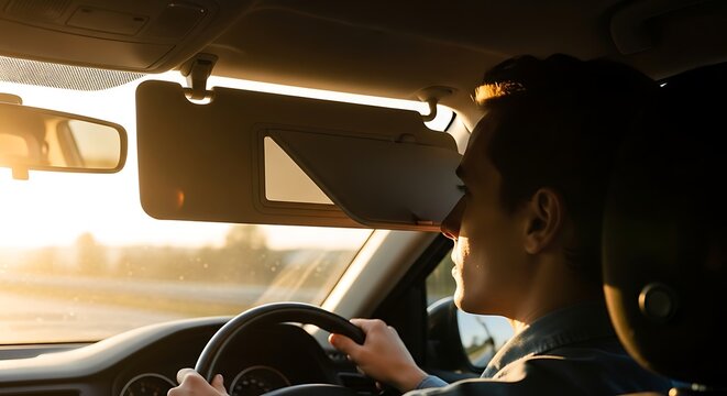 Driving into the Sunlight - A Moment of Focus on the Road. - Powered by Adobe