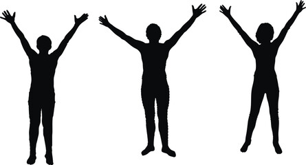 Set of man with his hands up Silhouette. Freedom tow man vector illustration. Eps 10