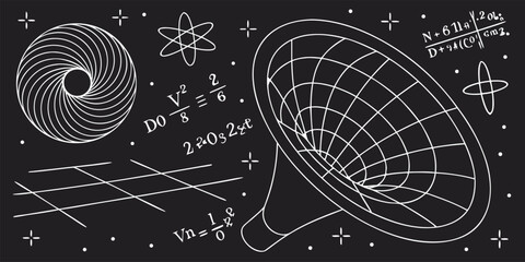 Black Hole Universe Science Physics Spacetime Diagram with vector illustration