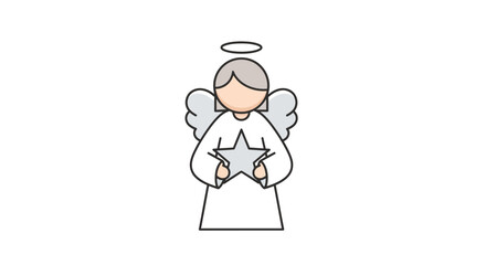 Angel holding a star simple line drawing with gray and white colors