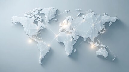 Minimalist world map with connecting lines, emphasizing cleanliness, elegance and modernity.