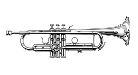 Obraz premium Black and white pencil sketch of a New Year’s trumpet with fine shape details and soft reflections on a plain white background.