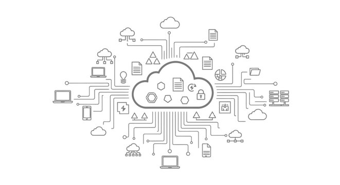 Cloud Computing Network Diagram with Icons.