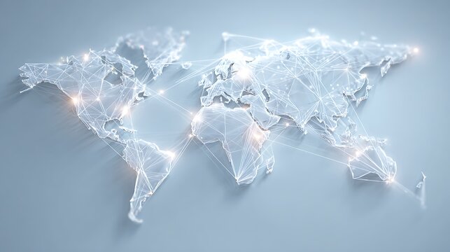 Minimalist world map with connecting lines, emphasizing cleanliness, elegance and modernity. - Powered by Adobe